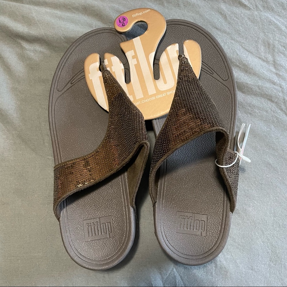 NWT FITFLOP Electra Classic Bronze Sequin Thong Sandals size 10